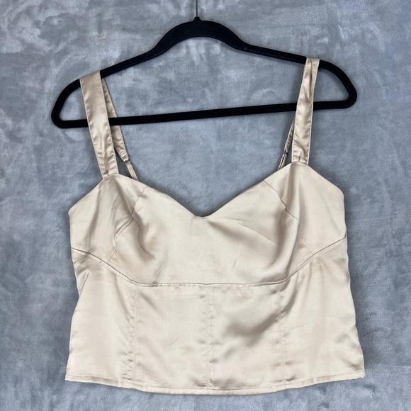 Abercrombie Fitch Y2K Satin Smocked Cami Top Champagne Gold Sweetheart Neckline - Picture 2 of 10